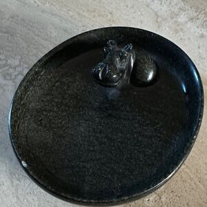 VTG African Soapstone Hippo Carving Soap Tray Hand Carved- Flawed